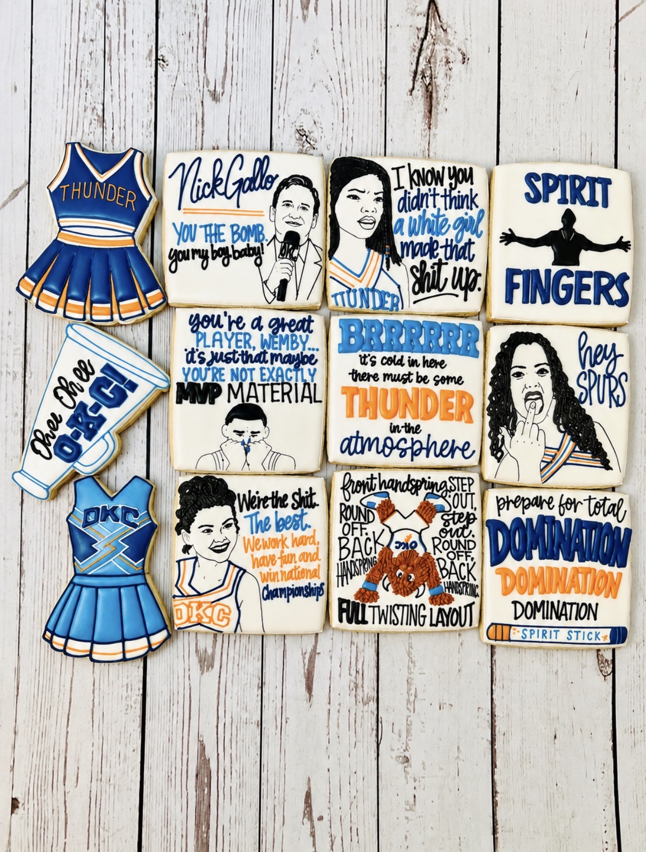 Frosted Thunder and cheer-movie-inspired decorated cookies